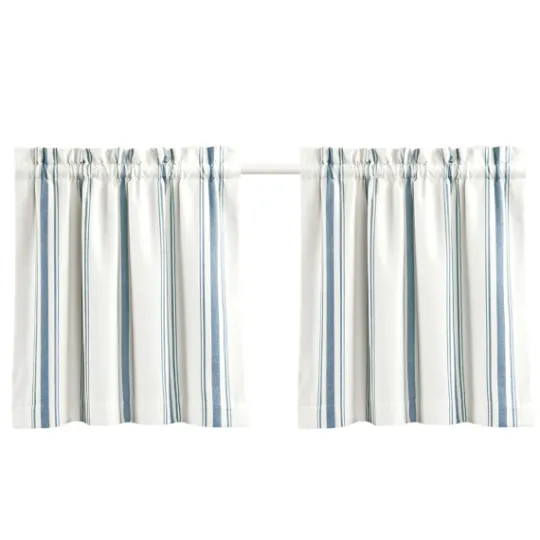 Kirkland's Home White Stripe Cafe Curtain Panel Set, 24 In.- Curtains & Drapes