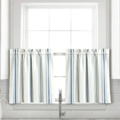 Kirkland's Home White Stripe Cafe Curtain Panel Set, 24 In.- Curtains & Drapes