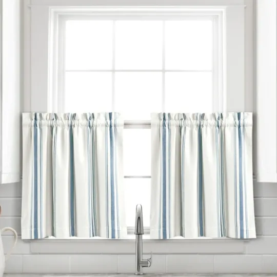 Kirkland's Home White Stripe Cafe Curtain Panel Set, 24 In.- Curtains & Drapes