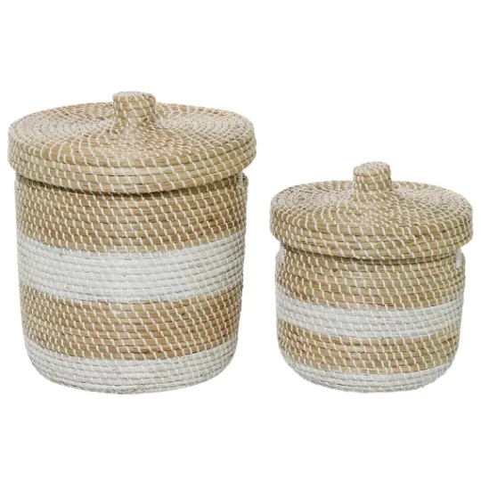 Kirkland's Home White Stripe Sea Grass 2-Pc. Storage Baskets- Baskets & Boxes