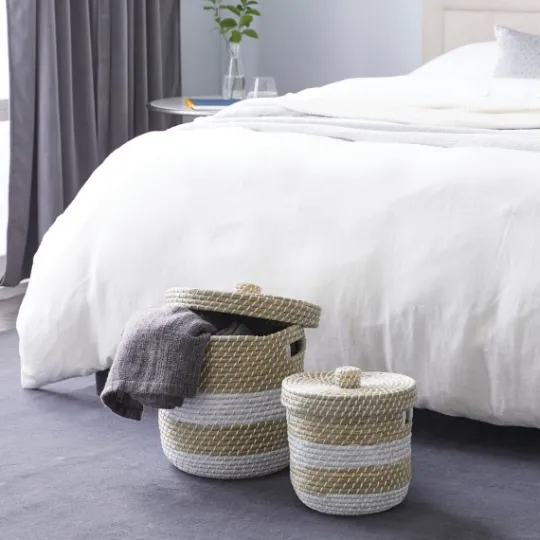Kirkland's Home White Stripe Sea Grass 2-Pc. Storage Baskets- Baskets & Boxes