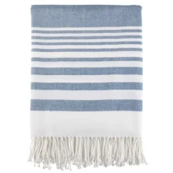 Kirkland's Home White Stripe Throw Blanket With Fringe- Blankets & Throws