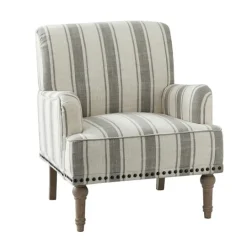 Kirkland's Home White Stripe Upholstered Accent Chair- Accent Chairs