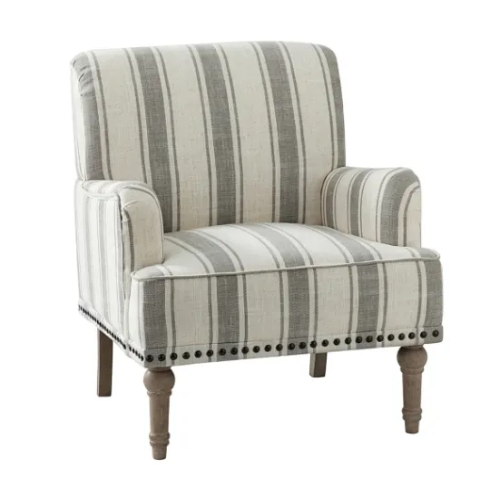 Kirkland's Home White Stripe Upholstered Accent Chair- Accent Chairs