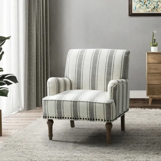 Kirkland's Home White Stripe Upholstered Accent Chair- Accent Chairs