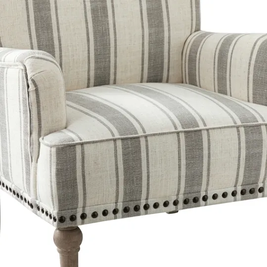 Kirkland's Home White Stripe Upholstered Accent Chair- Accent Chairs