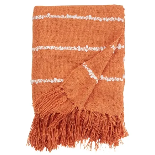 Kirkland's Home White Striped Fringe Throw Blanket- Blankets & Throws