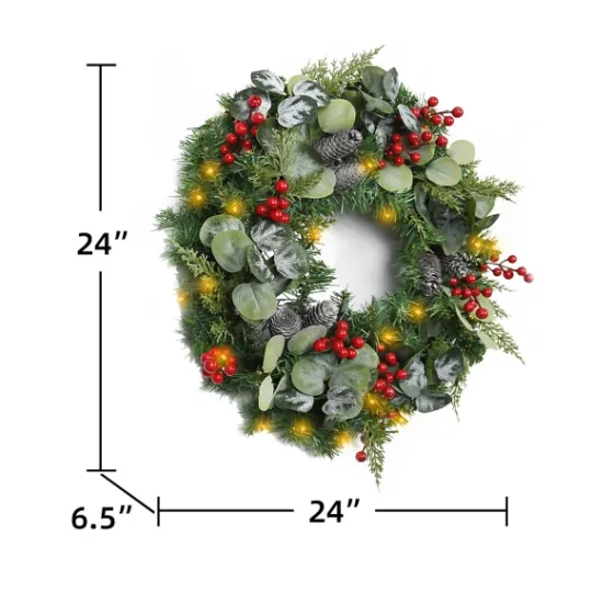 Kirkland's Home White Tip Pinecone And Eucalyptus Pre-Lit Wreath- Wreaths