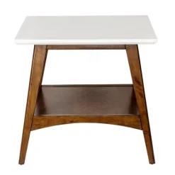 Kirkland's Home White Top And Pecan Wood Mid-Century Modern Table- Accent & End Tables