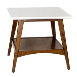 Kirkland's Home White Top And Pecan Wood Mid-Century Modern Table- Accent & End Tables