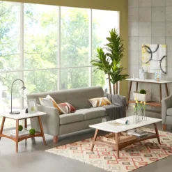 Kirkland's Home White Top And Pecan Wood Mid-Century Modern Table- Accent & End Tables