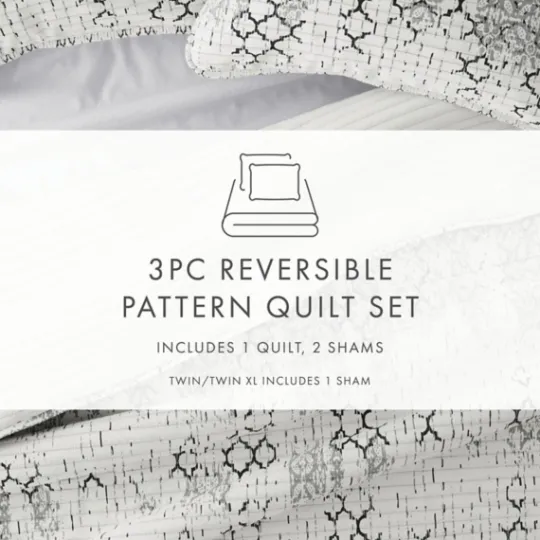 Kirkland's Home White Trellis Reversible 3-Pc. Queen Quilt Set- Quilts
