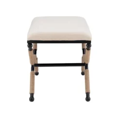 Kirkland's Home White Upholstered And Wrapped Rope Metal Bench- Dining Chairs