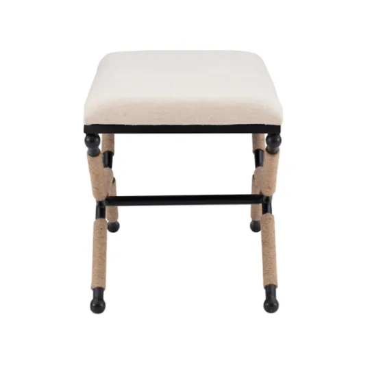 Kirkland's Home White Upholstered And Wrapped Rope Metal Bench- Dining Chairs