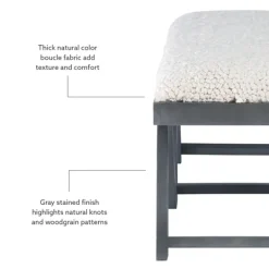 Kirkland's Home White Upholstered Seat And Blue Wood Bench- Benches & Ottomans