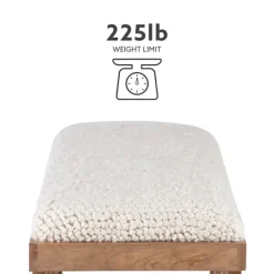 Kirkland's Home White Upholstered Seat And Tan Wood Bench- Benches & Ottomans