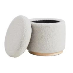 Kirkland's Home White Upholstered Wood Trim Ottoman- Benches & Ottomans
