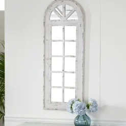 Kirkland's Home White Vintage Arched Windowpane Mirror- Decorative Mirrors