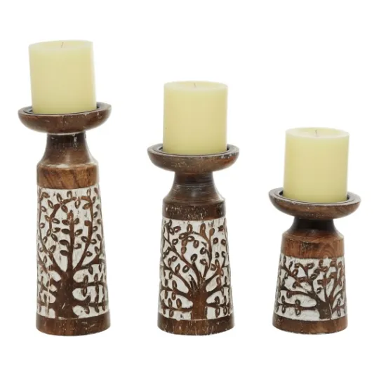 Kirkland's Home White Washed Botanical Candle Holders, Set Of 3- Candle Holders