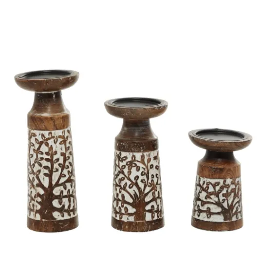Kirkland's Home White Washed Botanical Candle Holders, Set Of 3- Candle Holders