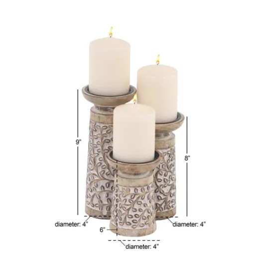 Kirkland's Home White Washed Botanical Candle Holders, Set Of 3- Candle Holders