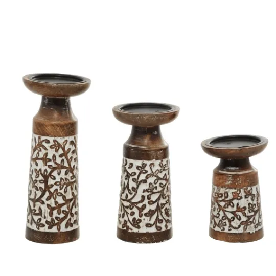 Kirkland's Home White Washed Botanical Candle Holders, Set Of 3- Candle Holders