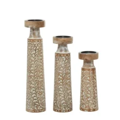 Kirkland's Home White Washed Floral Wood Candle Holders, Set Of 3- Candle Holders