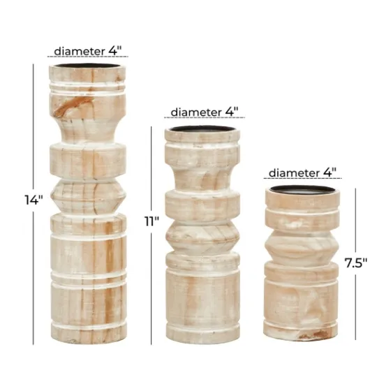 Kirkland's Home White Washed Wood Column Candle Holders, Set Of 3- Candle Holders