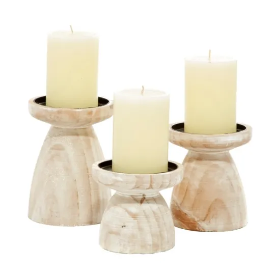 Kirkland's Home White Washed Wood Cone Candle Holders, Set Of 3- Candle Holders