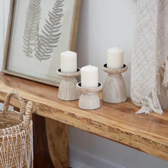 Kirkland's Home White Washed Wood Cone Candle Holders, Set Of 3- Candle Holders