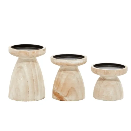 Kirkland's Home White Washed Wood Cone Candle Holders, Set Of 3- Candle Holders