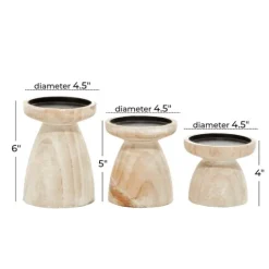 Kirkland's Home White Washed Wood Cone Candle Holders, Set Of 3- Candle Holders