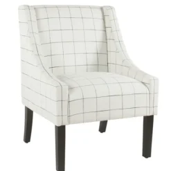 Kirkland's Home White Windowpane Modern Swoop Accent Chair- Accent Chairs