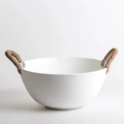 Kirkland's Home White Wood And Rope Handles Decorative Bowl- Decorative Bowls & Jars