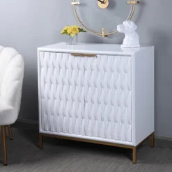Kirkland's Home White Wood Basket Weave Cabinet- Cabinets & Sideboards