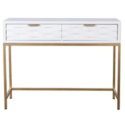 Kirkland's Home White Wood Basket Weave Console Table- Console Tables