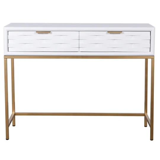 Kirkland's Home White Wood Basket Weave Console Table- Console Tables