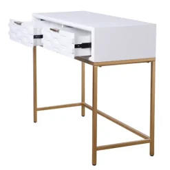 Kirkland's Home White Wood Basket Weave Console Table- Console Tables