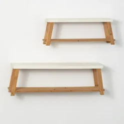 Kirkland's Home White Wood Bench Frame Wall Shelves, Set Of 2- Shelves