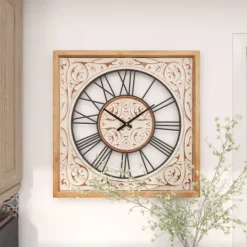 Kirkland's Home White Wood Farmhouse Square Wall Clock- Clocks