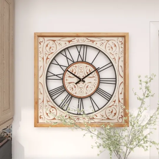 Kirkland's Home White Wood Farmhouse Square Wall Clock- Clocks
