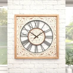 Kirkland's Home White Wood Farmhouse Square Wall Clock- Clocks