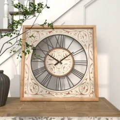 Kirkland's Home White Wood Farmhouse Square Wall Clock- Clocks