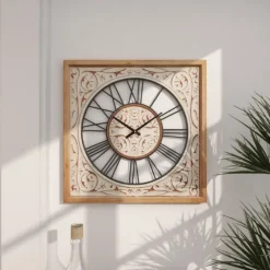 Kirkland's Home White Wood Farmhouse Square Wall Clock- Clocks