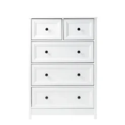 Kirkland's Home White Wood Five Framed Drawers Dresser- Dressers & Chests