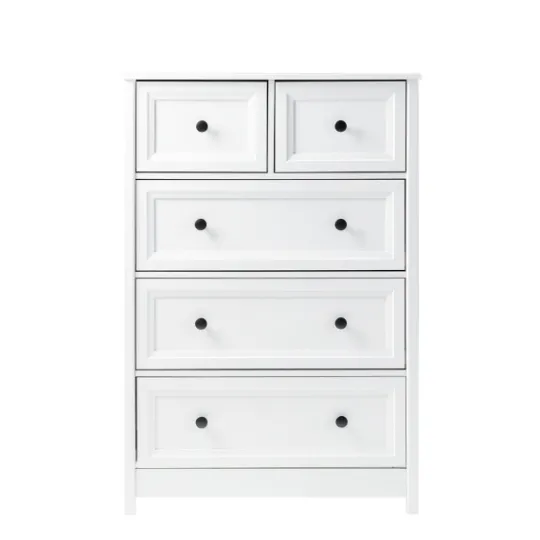 Kirkland's Home White Wood Five Framed Drawers Dresser- Dressers & Chests