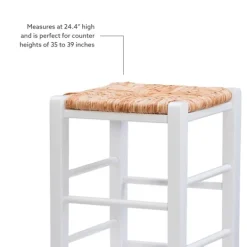 Kirkland's Home White Wood Grass Backless 2-Pc. Counter Stool Set- Bar Stools & Counter Height Stools