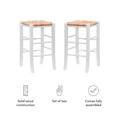 Kirkland's Home White Wood Grass Backless 2-Pc. Counter Stool Set- Bar Stools & Counter Height Stools