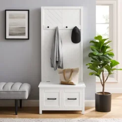 Kirkland's Home White Wood Herringbone Hall Tree- Entryway Furniture