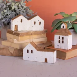 Kirkland's Home White Wood House Figurines, Set Of 3- Statues & Figurines